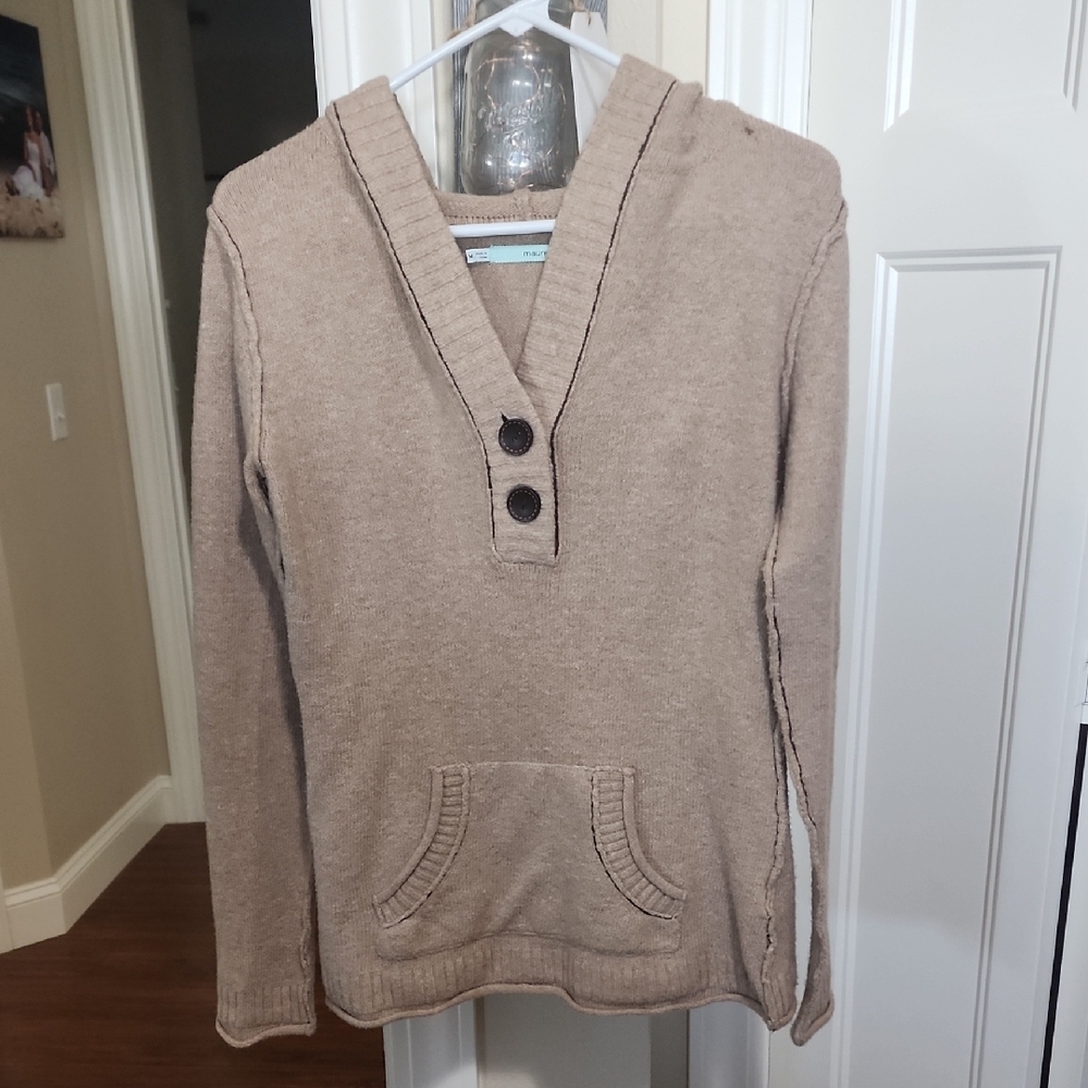 Maurices Tan V-Neck Sweater with Shawl Collar